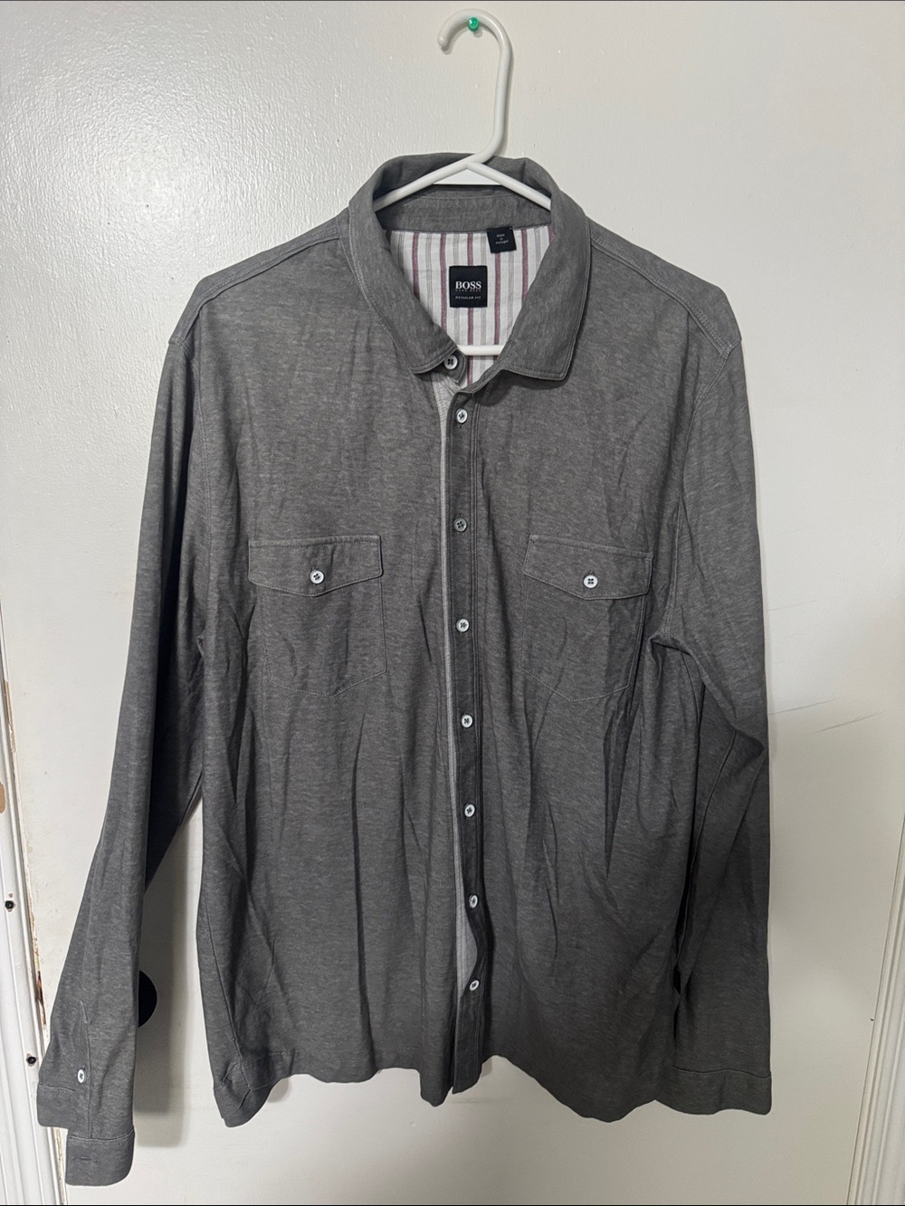 BOSS Men's Gray Long-Sleeve Casual Button-Down Shirt